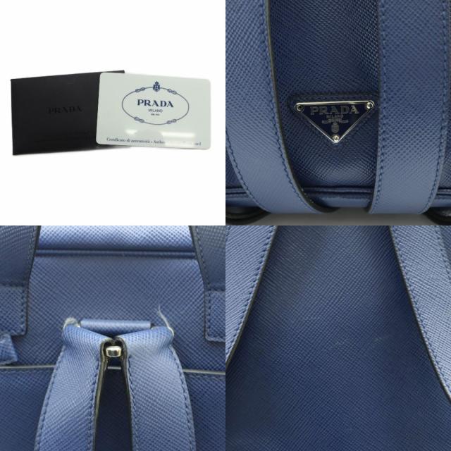 【中古】プラダ PRADA サフィアーノ バックパック リュックサック スクエア 三角ロゴ ワンカラー 紺 ネイビー_7