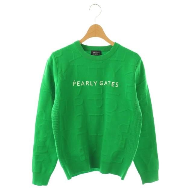 【中古】パーリーゲイツ 25AW 14Gクルーネックニットプルオーバー ジャガードロゴ カットソー 1 グリーン