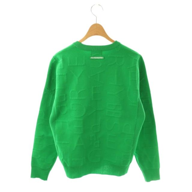 【中古】パーリーゲイツ 25AW 14Gクルーネックニットプルオーバー ジャガードロゴ カットソー 1 グリーン_1