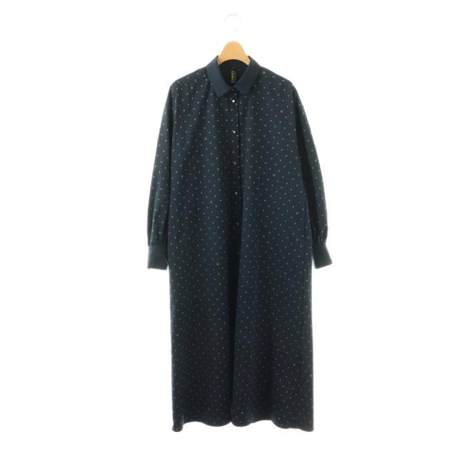 【中古】チョノ スタープリントシャツワンピース ロング 長袖 F ネイビー シルバー色 /DO ■OS ■SH レディース