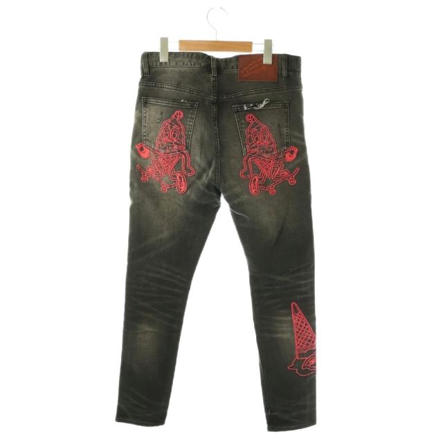 【中古】アイス クリーム ICE CREAM Outline Jeans スキニーデニムパンツ ジーンズ 刺繍 ボタンフライ 30 ブラック_1