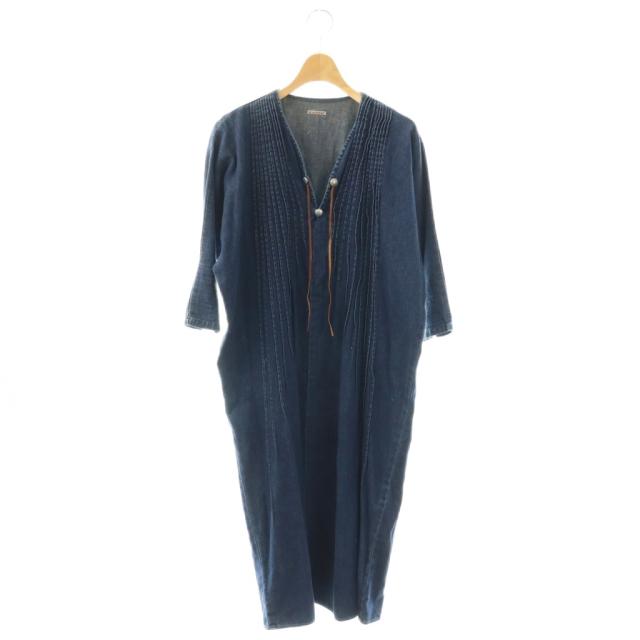【中古】キャピタル kapital デニムワンピース ロング 七分袖 0 インディゴブルー /DO ■OS レディース