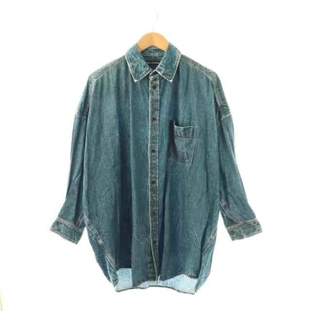 【中古】バレンシアガ BALENCIAGA 転写プリント長袖デニムシャツ S インディゴ 641434 /CX ■OS メンズ