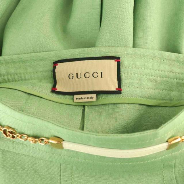 【中古】グッチ GUCCI GGマーモント チェーン プリーツスカート フレア リネン混 スリット 38 グリーン 652132 /CX_5