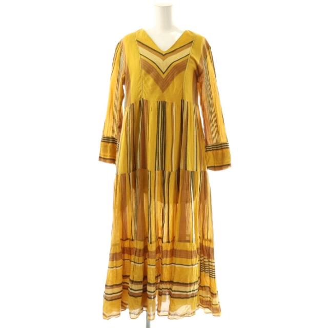 【中古】ヌキテパ NE QUITTEZ PAS! マルチストライプティアードワンピース ロング S 洋芥子 /HK ■os レディース