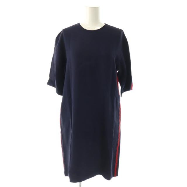 中古】グッチ GUCCI サイドシェリーライン ワンピース 半袖 膝丈 40 紺