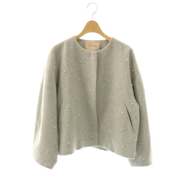 【中古】マーリエルカセット 25AW パールショートコート アウター ノーカラー 7 グレー /DO ■OS レディース