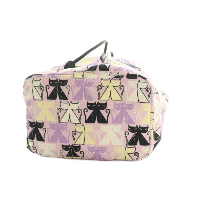 【中古】ミュウミュウ miumiu CANAPA CATS 巾着バッグ 猫柄 ラベンダー 黒 白 クリーム /MI ■OS ■OH レディース