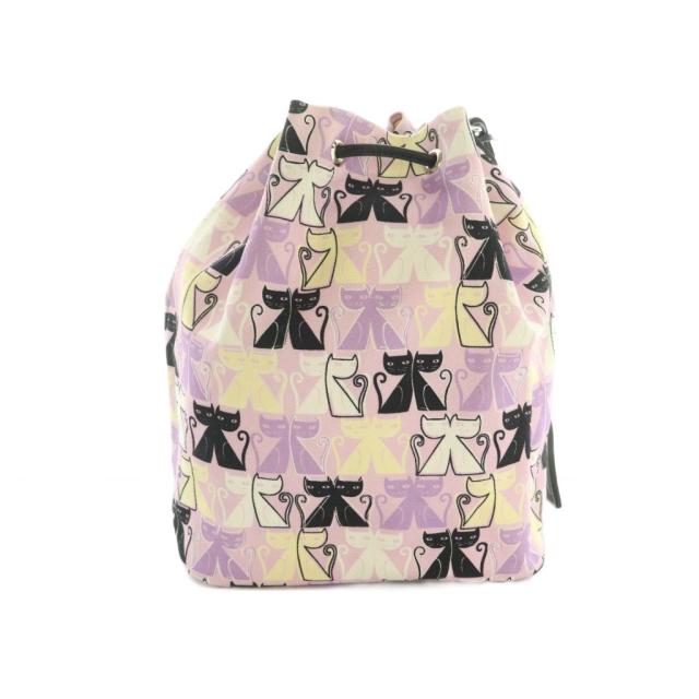 【中古】ミュウミュウ miumiu CANAPA CATS 巾着バッグ 猫柄 ラベンダー 黒 白 クリーム /MI ■OS ■OH レディース_1