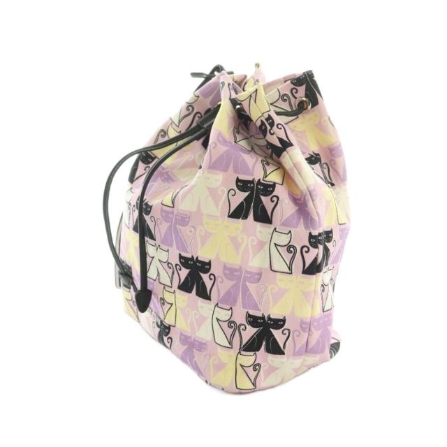 【中古】ミュウミュウ miumiu CANAPA CATS 巾着バッグ 猫柄 ラベンダー 黒 白 クリーム /MI ■OS ■OH レディース_2