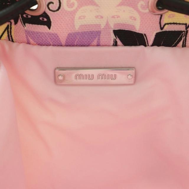 【中古】ミュウミュウ miumiu CANAPA CATS 巾着バッグ 猫柄 ラベンダー 黒 白 クリーム /MI ■OS ■OH レディース_6