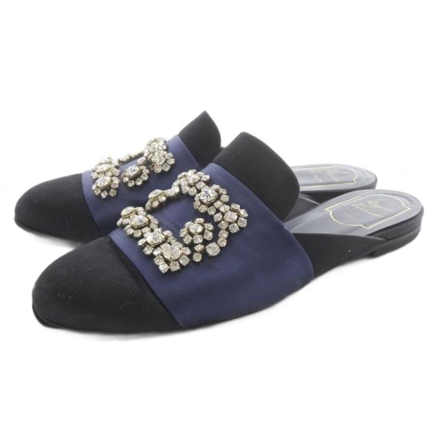 【中古】ロジェヴィヴィエ ROGER VIVIER ビジュー装飾サンダル 37 紺 ネイビー 黒 ブラック /SR レディース