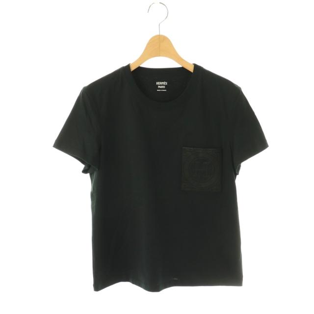 【中古】エルメス HERMES T-SHIRT DROIT POCHE BRODEE モザイク刺繍Tシャツ カットソー 40 黒 /CX ■OS レディース