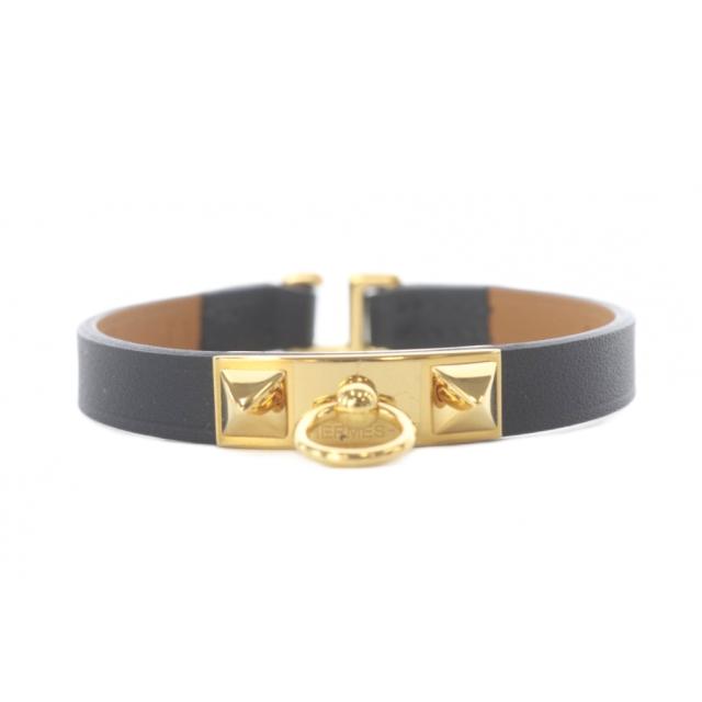 【中古】エルメス HERMES ミニ リヴァル レザーブレスレット 黒 ブラック 刻印B /SR ■OH レディース