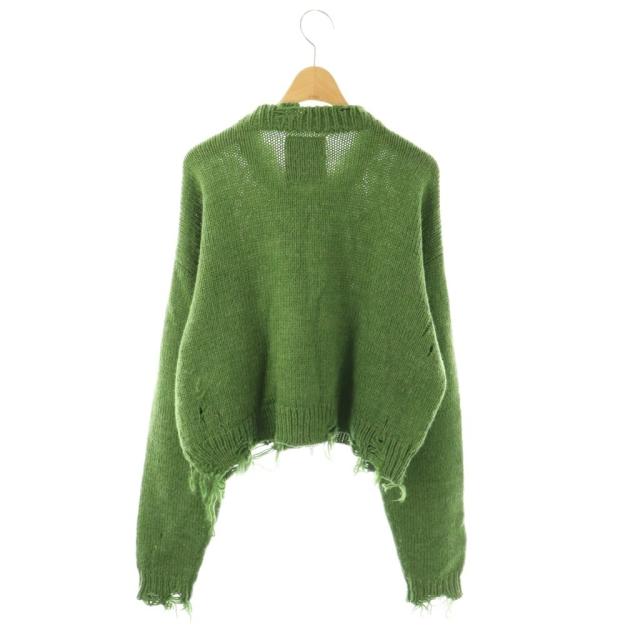 【中古】ミハラヤスヒロ メゾン CAT INTARSIA KNIT CARDIGAN カーディガン ダメージ加工 ジップアップ 38 グリーン_1