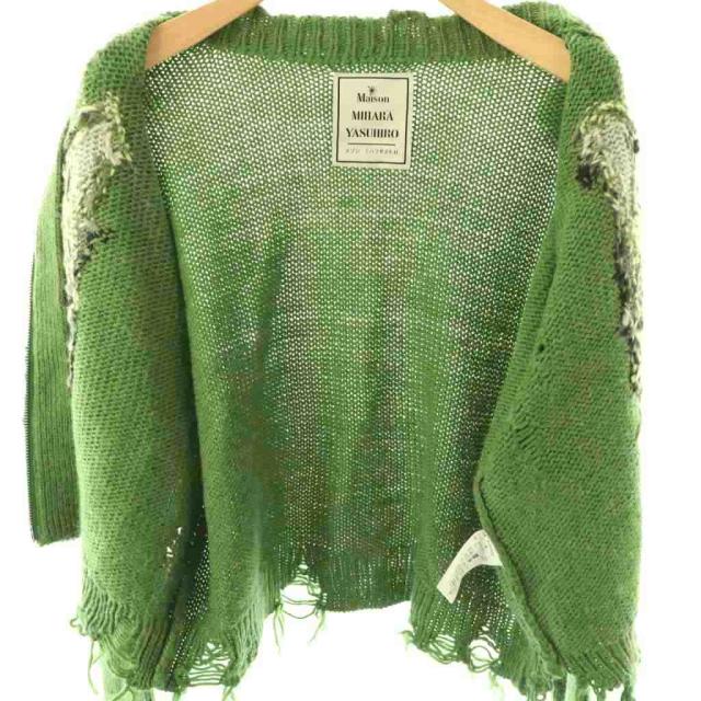 【中古】ミハラヤスヒロ メゾン CAT INTARSIA KNIT CARDIGAN カーディガン ダメージ加工 ジップアップ 38 グリーン_2