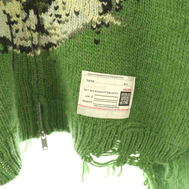 【中古】ミハラヤスヒロ メゾン CAT INTARSIA KNIT CARDIGAN カーディガン ダメージ加工 ジップアップ 38 グリーン_3