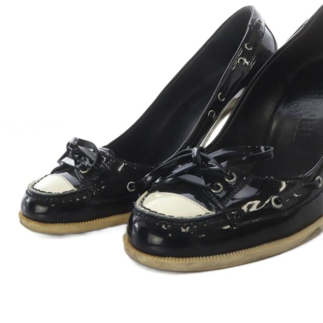 【中古】シャネル CHANEL パンプス ハイヒール リボンモチーフ エナメルレザー 23.5cm ブラック /YO10 レディース_4