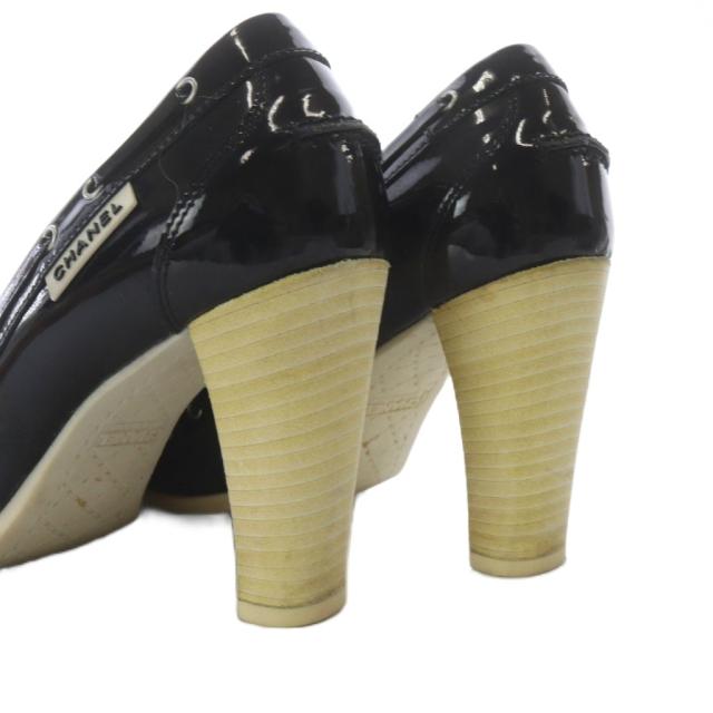 【中古】シャネル CHANEL パンプス ハイヒール リボンモチーフ エナメルレザー 23.5cm ブラック /YO10 レディース_7
