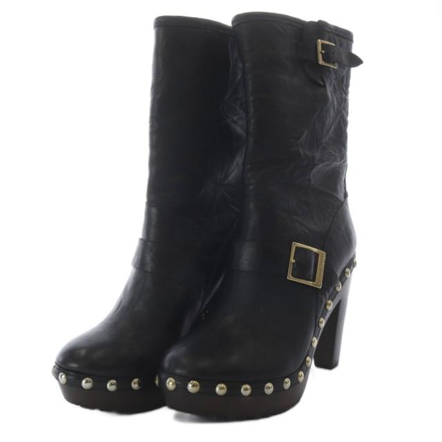 【中古】ジミーチュウ JIMMY CHOO ブーツ ミドル ハイヒール スタッズ レザー 38 ブラック /YO9 レディース