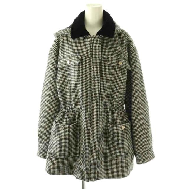 【中古】ハーリップトゥ Her lip to 25AW Odeon Hooded Coat コート ジップアップ 千鳥格子 S ブラック ホワイト