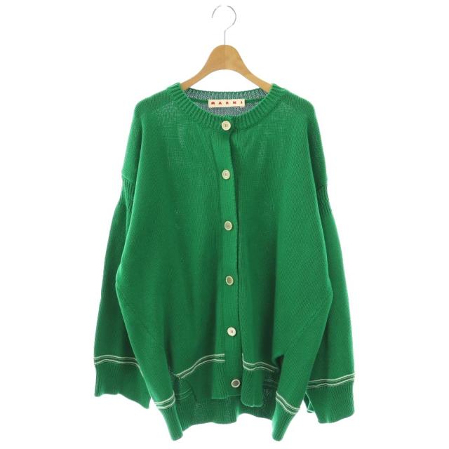 【中古】マルニ MARNI キモノスリーブ インターシャロゴ スリットカーディガン ニット 42 グリーン CDMD0309Q0