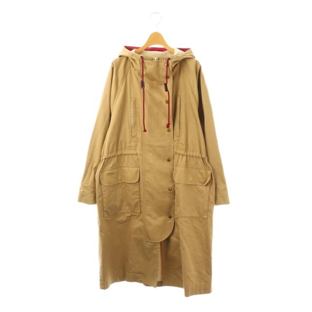 【中古】メヤメ MANY POCKETS PARKA コート ロング フード ジップアップ F ベージュ レッド /DO ■OS レディース