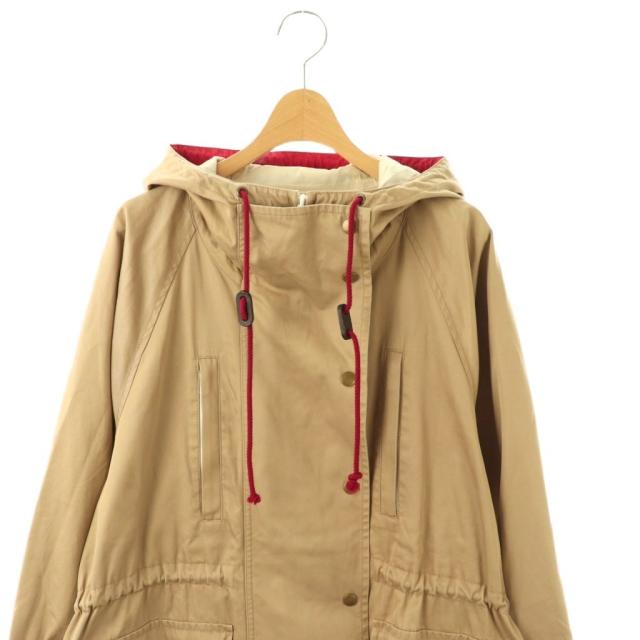 【中古】メヤメ MANY POCKETS PARKA コート ロング フード ジップアップ F ベージュ レッド /DO ■OS レディース_3