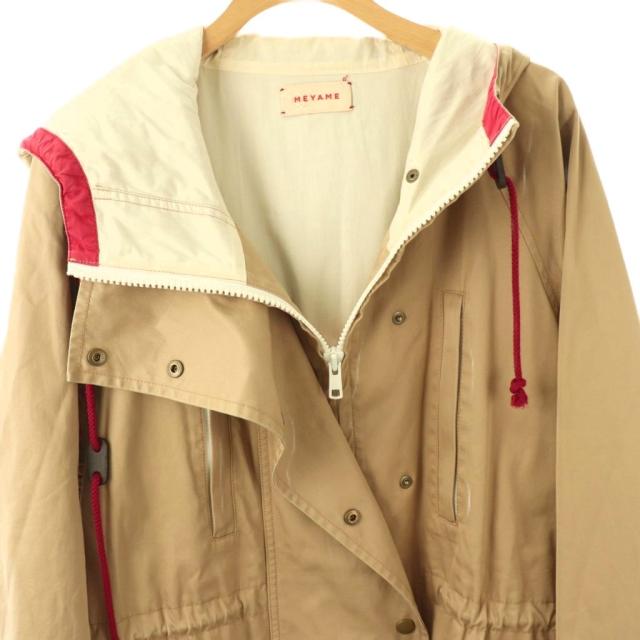 【中古】メヤメ MANY POCKETS PARKA コート ロング フード ジップアップ F ベージュ レッド /DO ■OS レディース_4