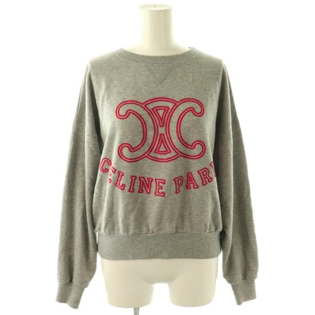 【中古】セリーヌ CELINE トリンフ フロッキープリント プルオーバースウェット トレーナー XS グレー 赤 2Y72A450I