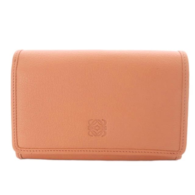 【中古】ロエベ LOEWE アマソナ コンパクトウォレット 財布 二つ折り アナグラム レザー サーモンピンク