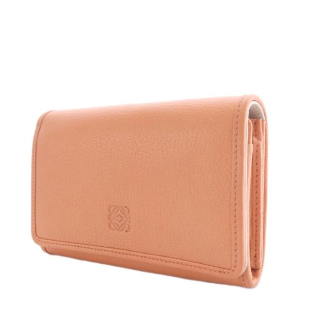 【中古】ロエベ LOEWE アマソナ コンパクトウォレット 財布 二つ折り アナグラム レザー サーモンピンク_3