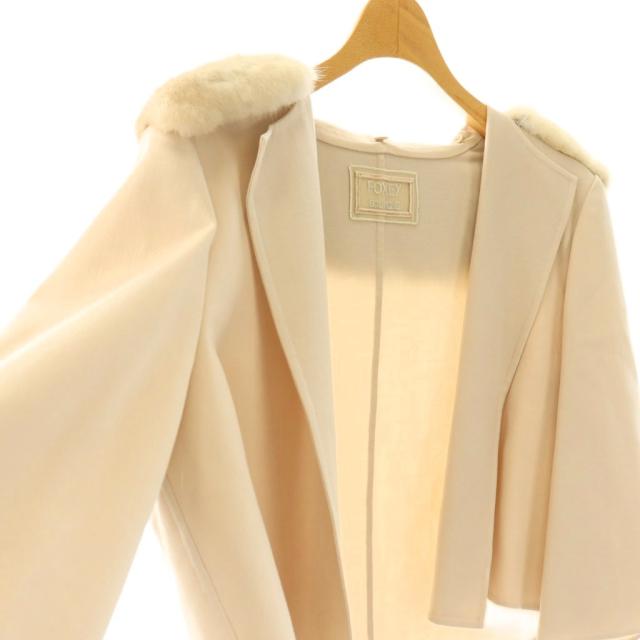 【中古】フォクシー ブティック FOXEY BOUTIQUE 38682 ミンクファー付ジャケット羽織り クロップド 38 ベージュ /ES_2
