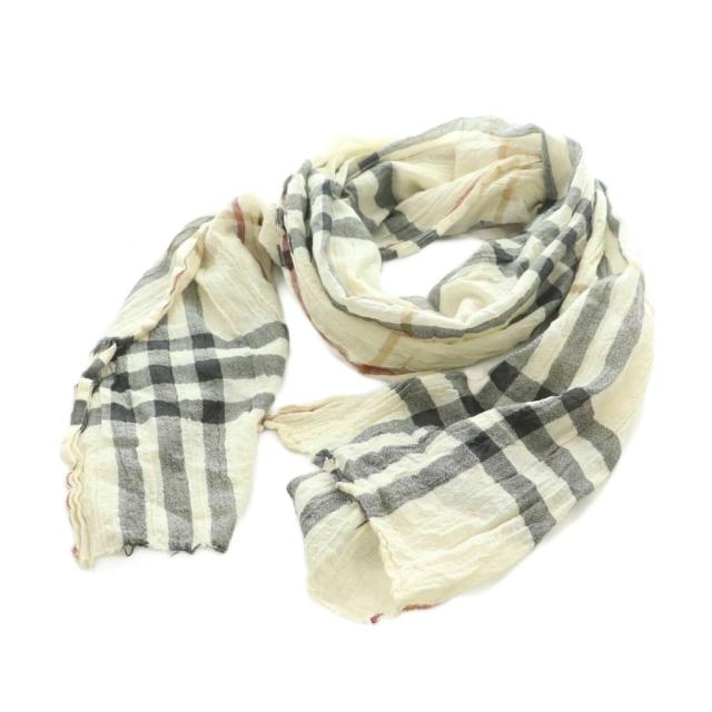 【中古】バーバリー BURBERRY ストール チェック柄 ウール シルク混 アイボリー 黒 赤 /MI ■OS レディース