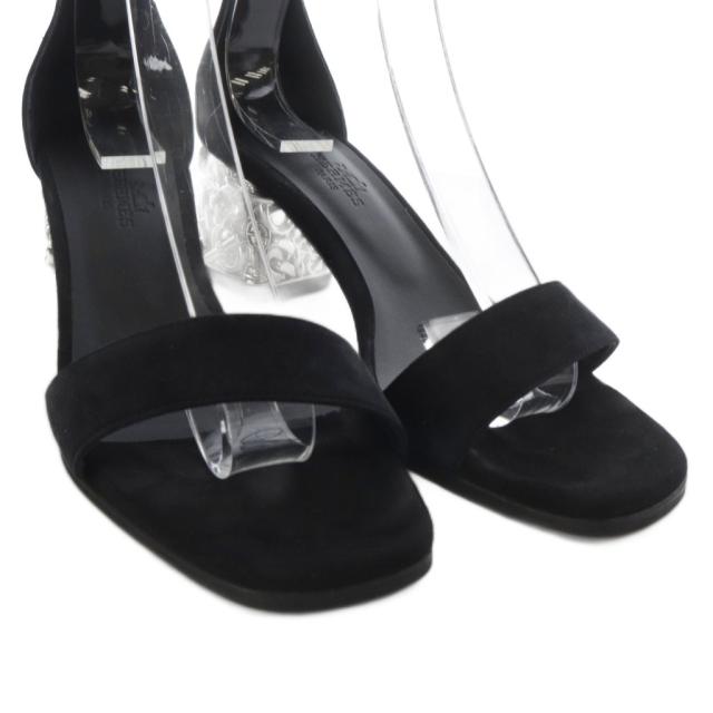 【中古】エルメス HERMES Glam 60 シェーヌダンクル サンダル チャンキーヒール アンクルストラップ 36 ブラック_6