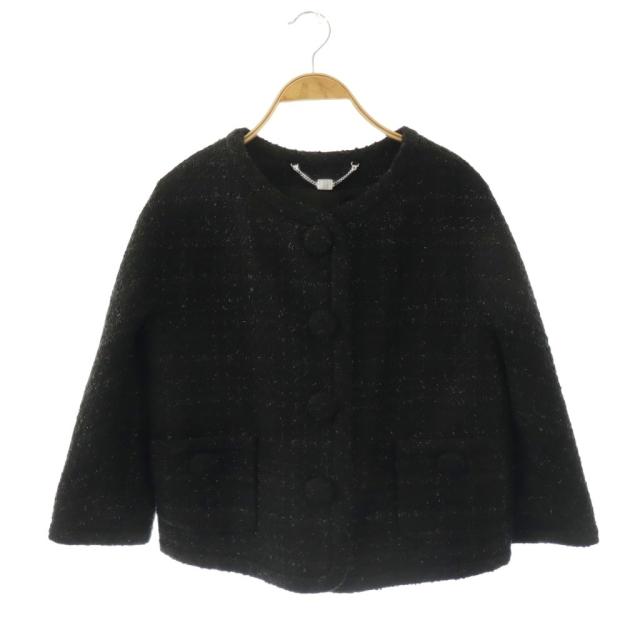 【中古】マークジェイコブス MARC JACOBS 25年 ツイード バックワーズ レディ ジャケット ノーカラー ブラック /CX