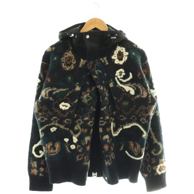 【中古】サカイ 25-03766M Floral Jacquard フローラルジャカードニットブルゾン ジャケット ジップアップ 1 黒 紺