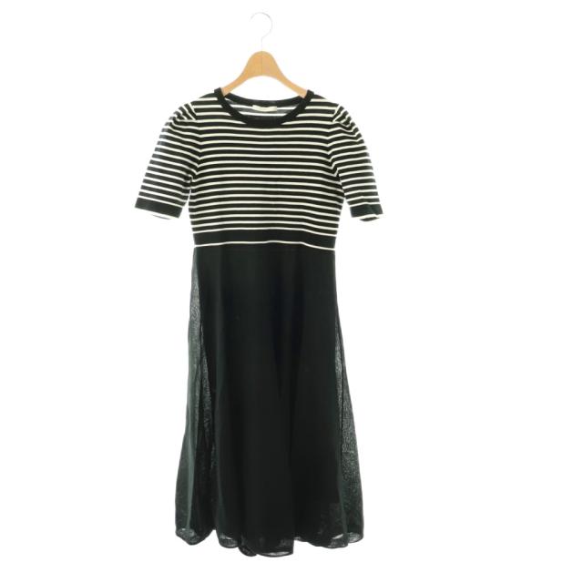 【中古】アナイ ANAYI シアーボリューム半袖ニットワンピース ロング 34 ブラック ホワイト /DO ■OS レディース