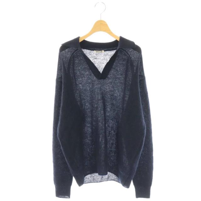 【中古】オーラリー AURALEE 25AW BABY SURI ALPACA SHEER KNIT SKIPPER POLO ニット シャツ 4 ネイビー