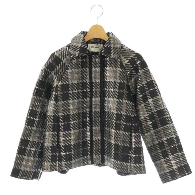 【中古】未使用品 ソワメム MARILYN MOON check lame jacquard jacket ジャケット ステンカラー 黒 マルチカラー
