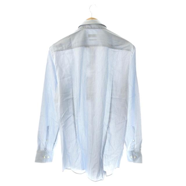 【中古】未使用品 ヒューゴボス HUGO BOSS レギュラーカラーストライプシャツ ウール 長袖 42A ブルー ホワイト /CX_1