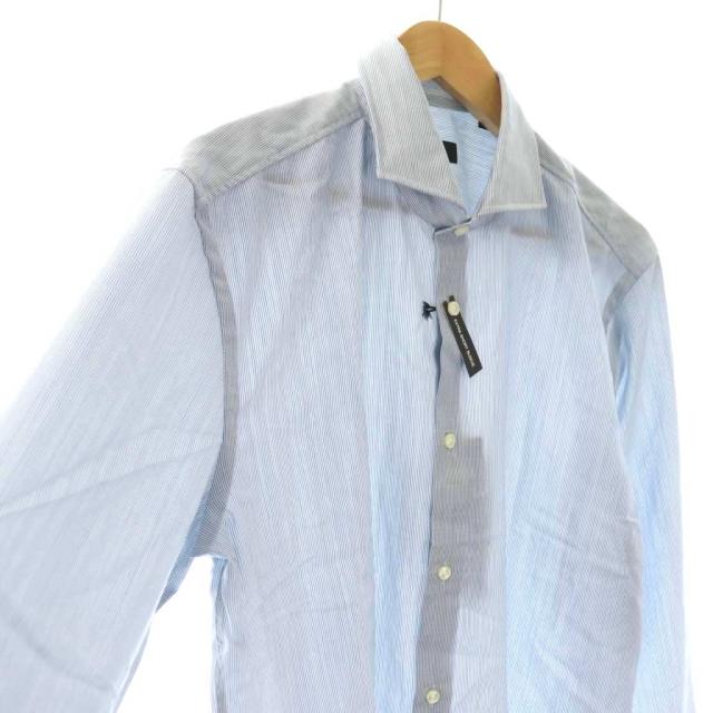 【中古】未使用品 ヒューゴボス HUGO BOSS レギュラーカラーストライプシャツ ウール 長袖 42A ブルー ホワイト /CX_2
