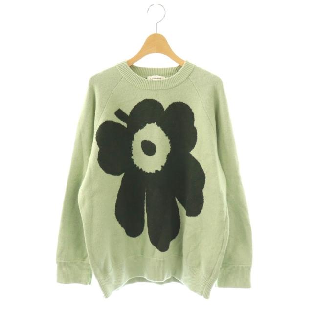【中古】マリメッコ marimekko ウニッコ ニット セーター プルオーバー S ライトグリーン ダークグリーン /CX ■OS