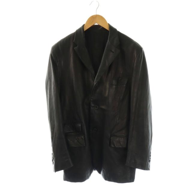 希少 フランス製 dunhill ダンヒル ラムレザージャケット 濃茶 XL相当 中古】ダンヒル dunhill ラムレザージャケット 3B テーラード 50