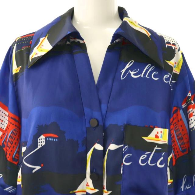 【中古】グレースクラス GRACE Class 24SS マリンプリントシャツドレス ワンピース 半袖 36 ネイビーブルー