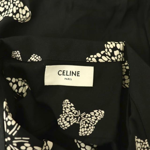 【中古】セリーヌ CELINE バタフライ ハワイアン レーヨン シャツ 半袖 総柄 オープンカラー 37 黒 ベージュ /CX