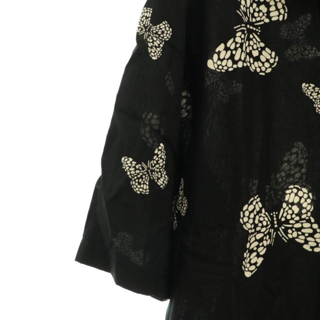【中古】セリーヌ CELINE バタフライ ハワイアン レーヨン シャツ 半袖 総柄 オープンカラー 37 黒 ベージュ /CX