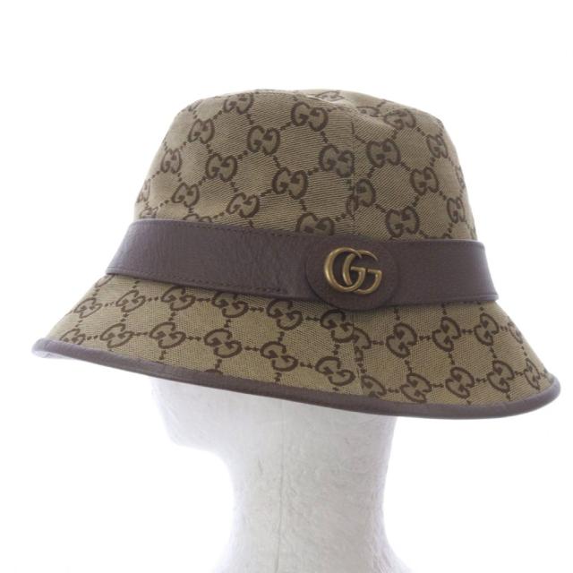 【中古】グッチ GUCCI GGキャンバス フェドラハット 帽子 S ベージュ/ブラウン 576587 /YO28 ■OH メンズ レディース