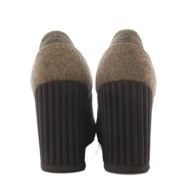 【中古】シャネル CHANEL パンプス ウエッジソール 切替トゥ ココマーク フェルト 36.5 グレー ブラック G26858_2