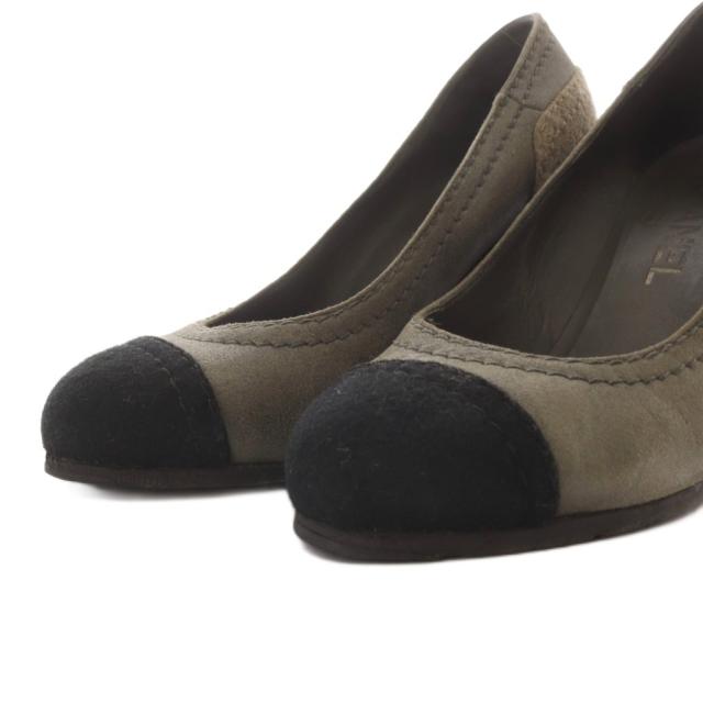 【中古】シャネル CHANEL パンプス ウエッジソール 切替トゥ ココマーク フェルト 36.5 グレー ブラック G26858_4